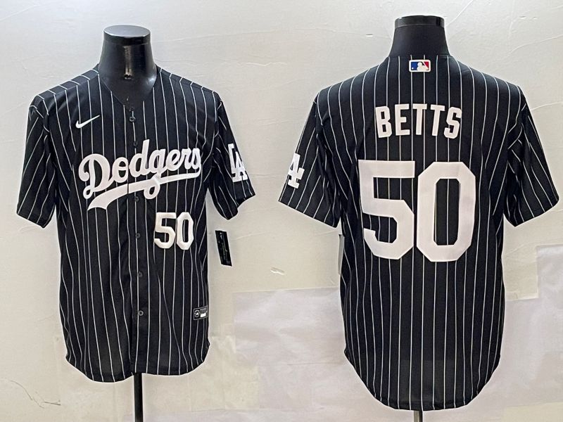 Men Los Angeles Dodgers #50 Betts Black Stripe Jointly Name 2025 Nike MLB Jersey style 7->los angeles dodgers->MLB Jersey